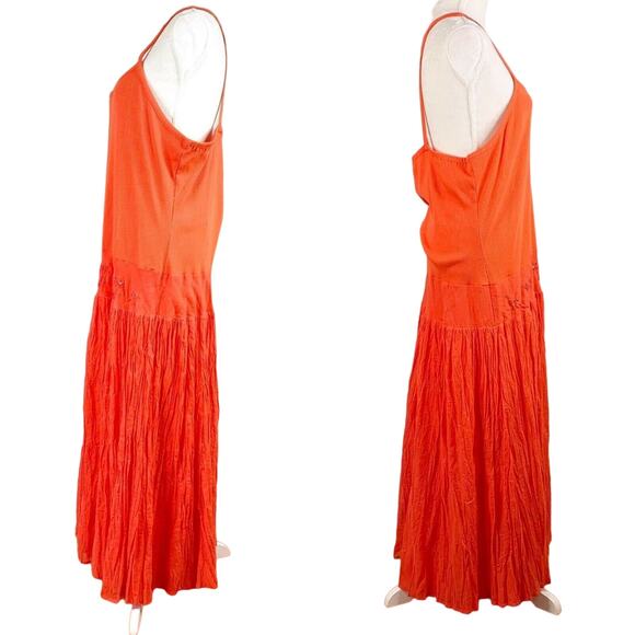 Mlle Gabrielle Dress Orange Maxi 20W Stretch Top Crinkle Finish Beaded New - Picture 3 of 12